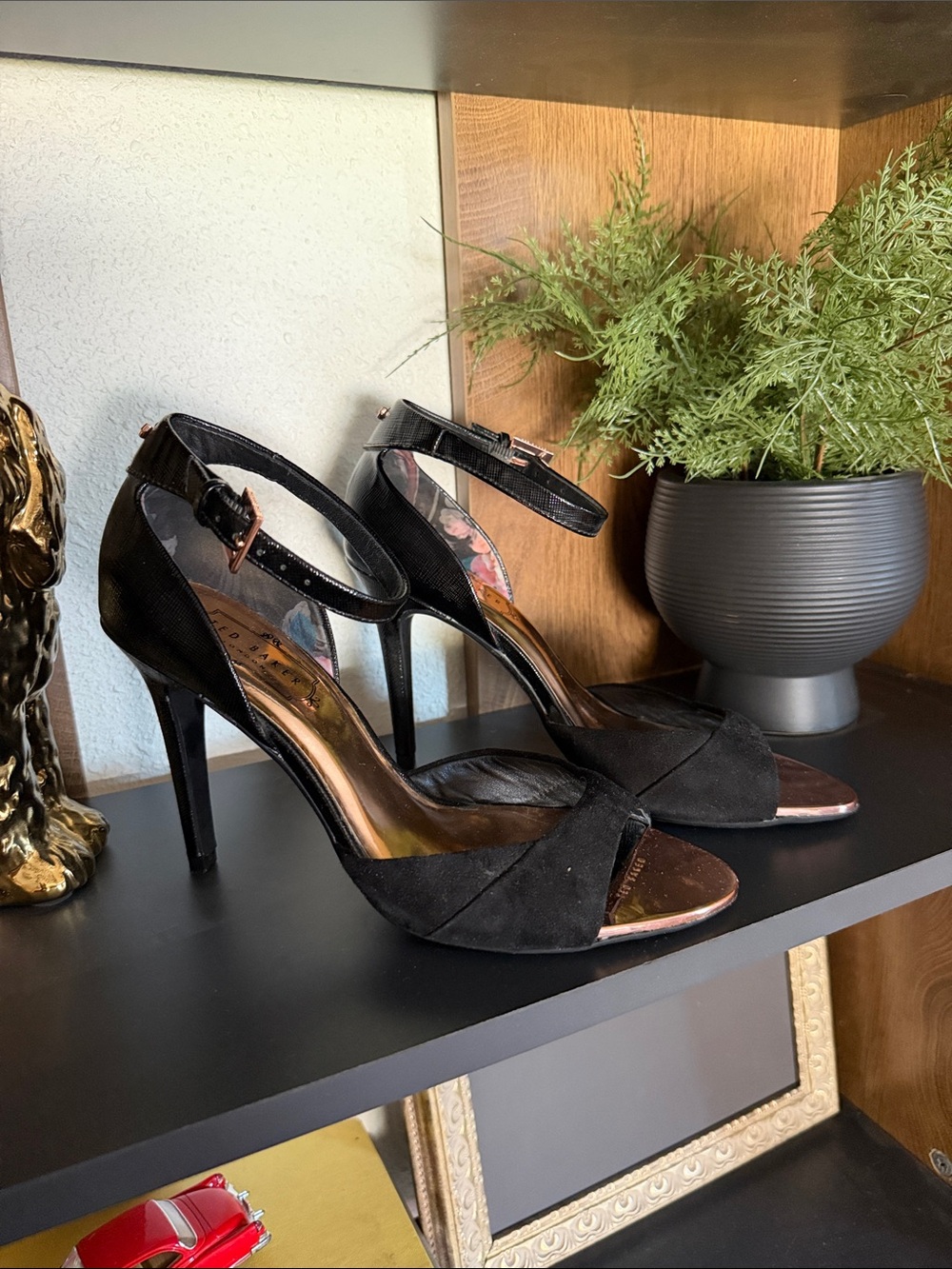Ted Baker Black Suede Ankle-Strap Stiletto Heels